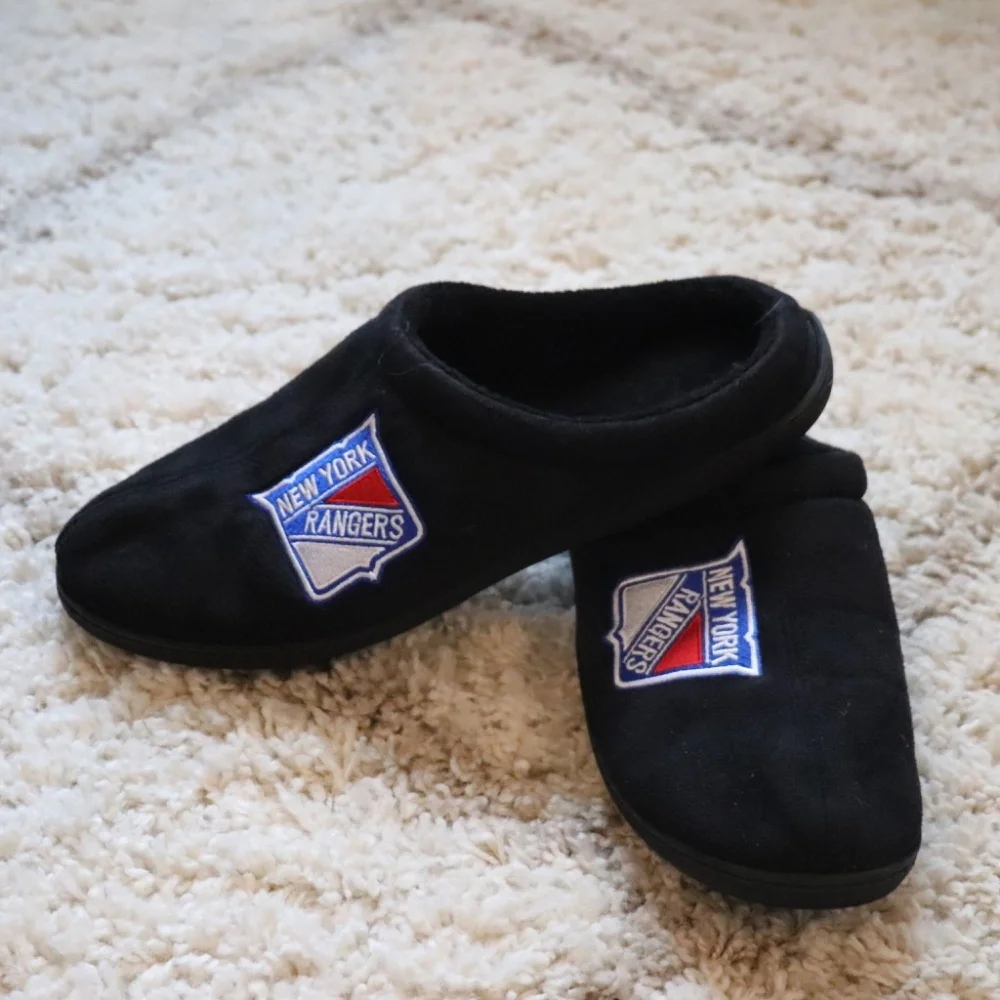 Mens New York Ranger Black Scuff Embroidered Logo Memory Foam Slipper Size XL - Picture 8 of 15